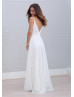 Ivory Delicate Lace Over Spaghetti Straps V Back Wedding Dress 